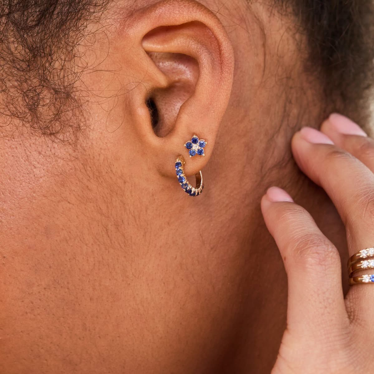 Rosecliff Sapphire Huggie Hoop Earrings in 14k Gold (September)