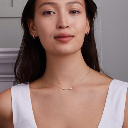 Rosecliff Diamond Bar Necklace and Huggie Hoop Earrings Set in 14k Gold (April)