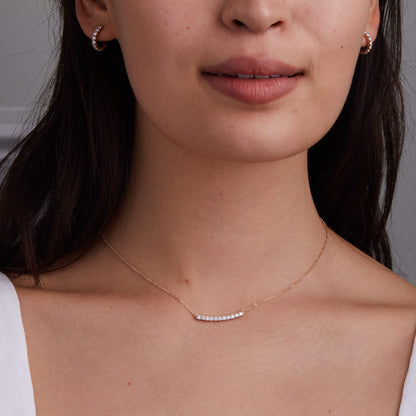Rosecliff Diamond Bar Necklace and Huggie Hoop Earrings Set in 14k Gold (April)