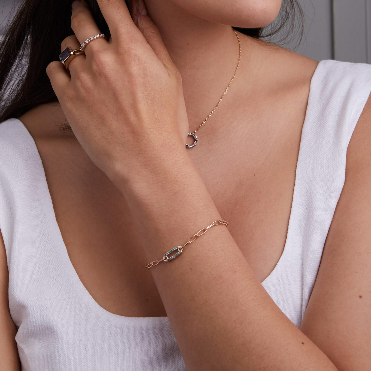 Adelaide 1 Pavé Birthstone Link Bracelet in 14k Gold