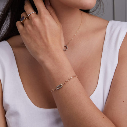 Adelaide 1 Pavé Birthstone Link Bracelet in 14k Gold