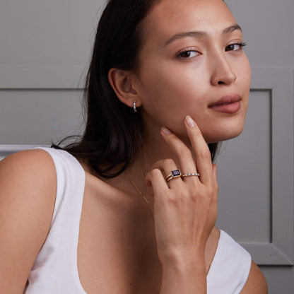 Rosecliff Small Circle Diamond & Alexandrite Necklace and Huggie Hoop Earrings Set in 14k Gold (June)