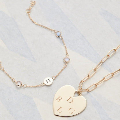 1 Letter & 4 Petite Birthstone Bracelet in 14k Gold
