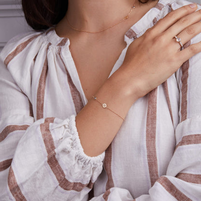 1 Letter & 1 Petite Birthstone Bracelet in 14k Gold