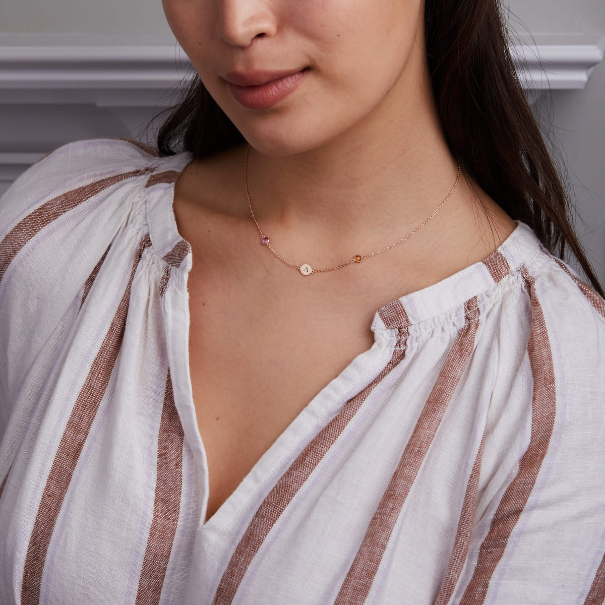 1 Letter & 2 Petite Birthstone Necklace in 14k Gold