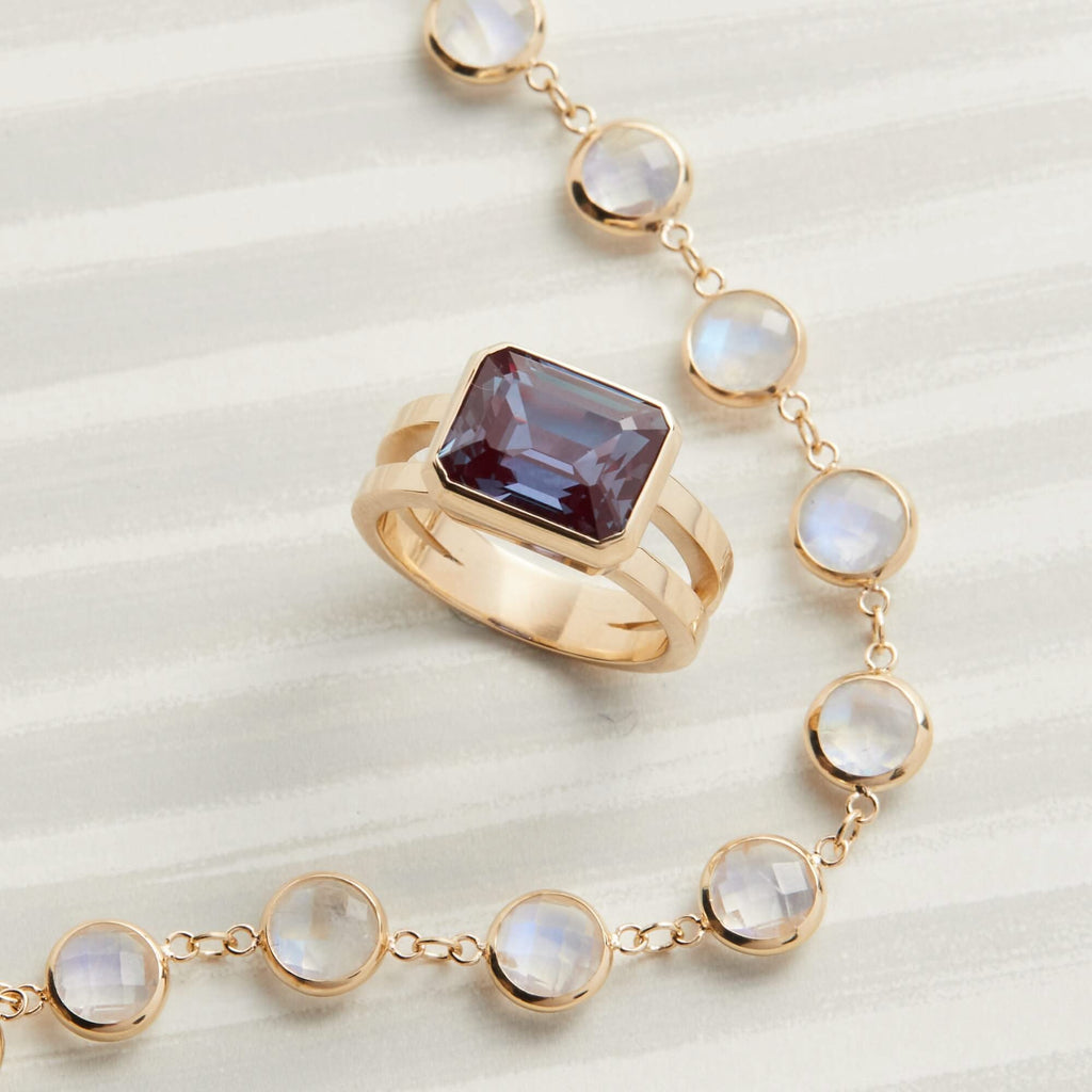 Warren Horizontal Alexandrite Ring in 14k Gold (June)