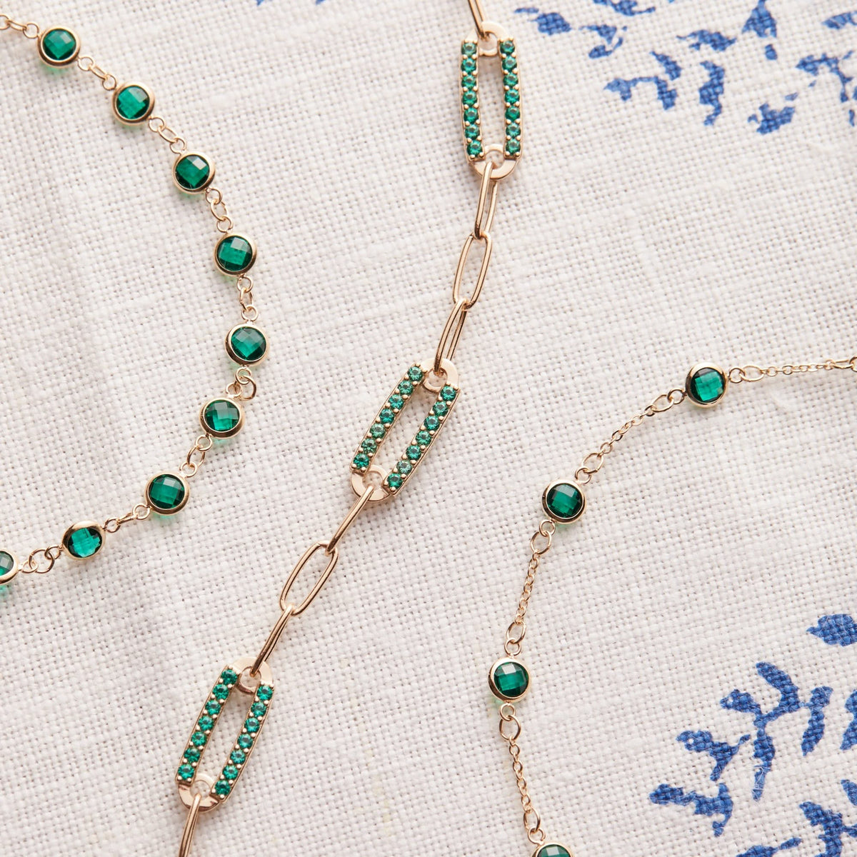 Adelaide 3 Pavé Birthstone Link Necklace in 14k Gold