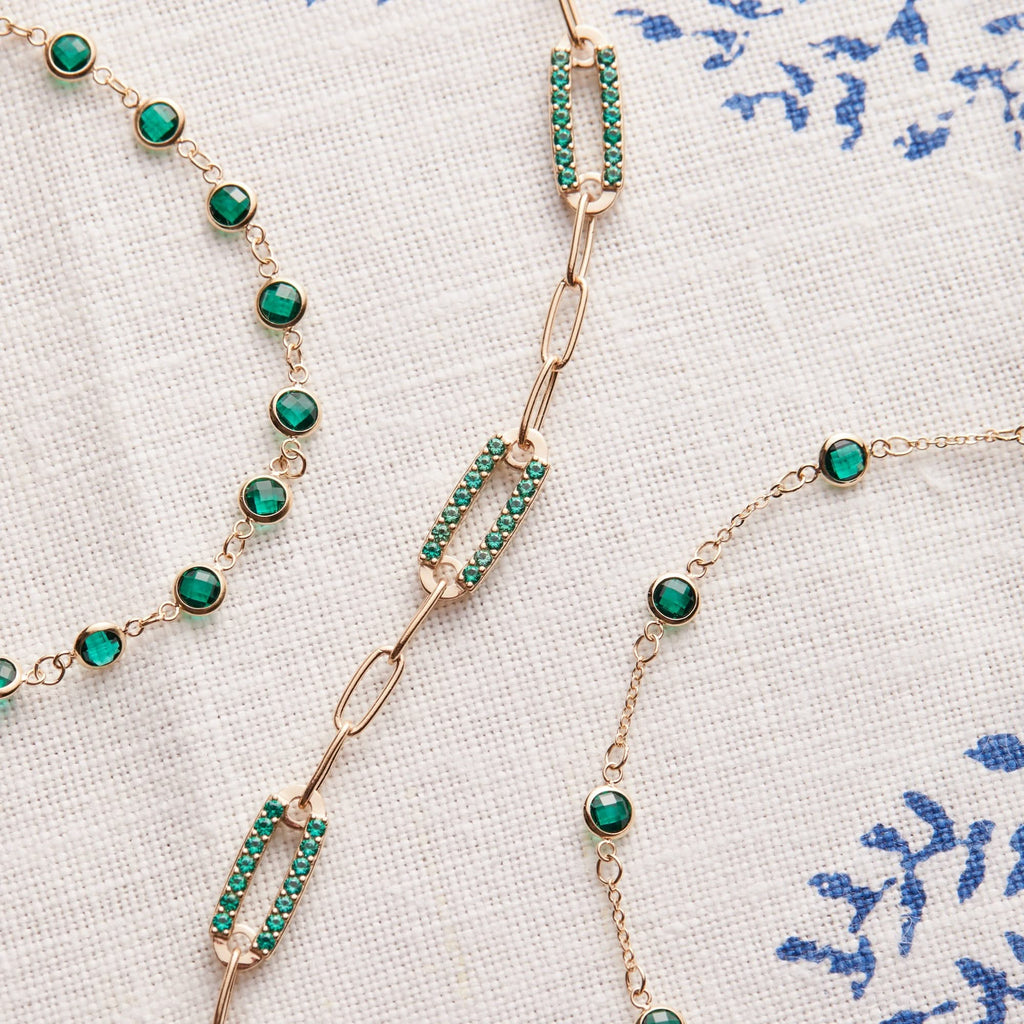 Adelaide 3 Pavé Birthstone Link Bracelet in 14k Gold