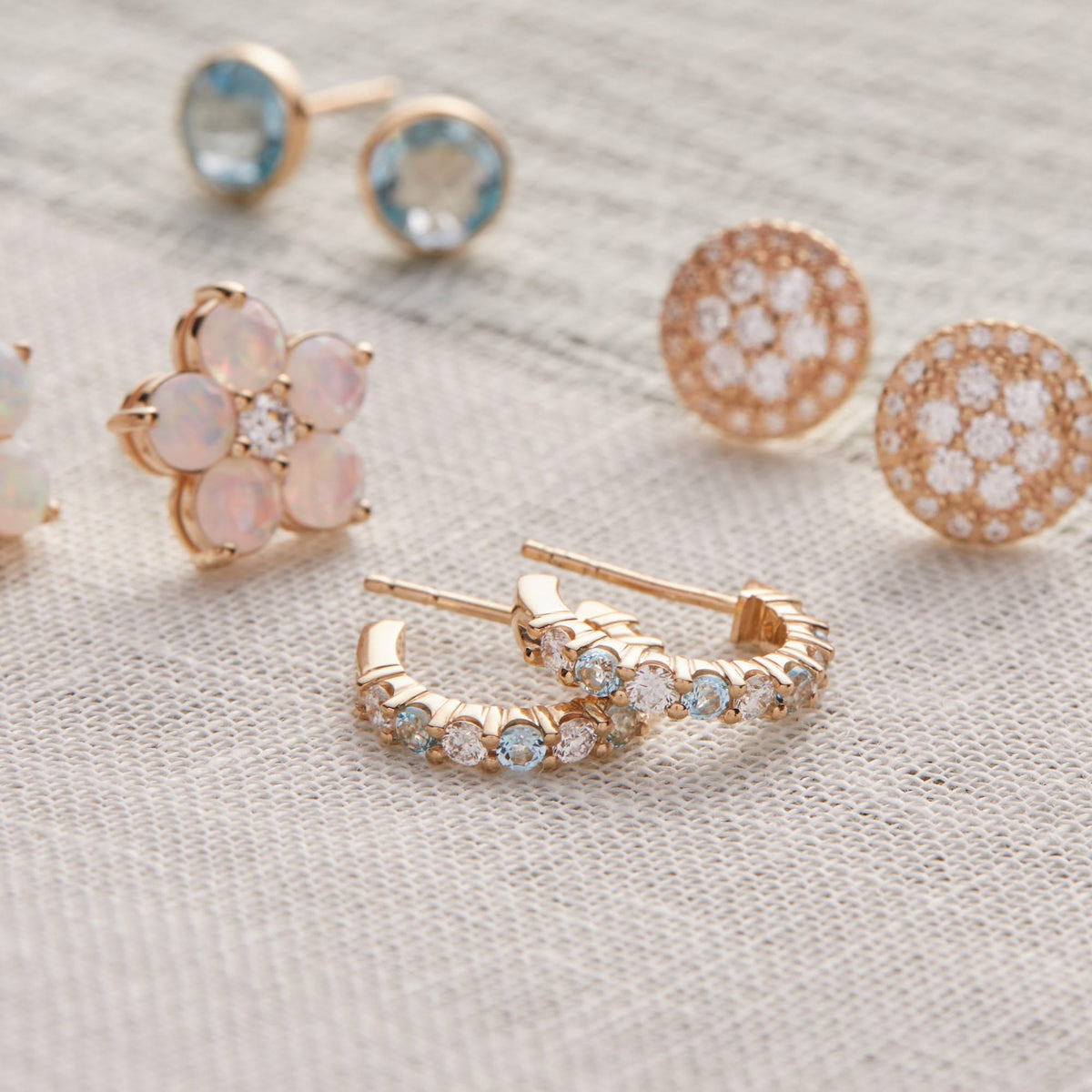 Rosecliff Birthstone Huggie Hoop Earrings in 14k Gold