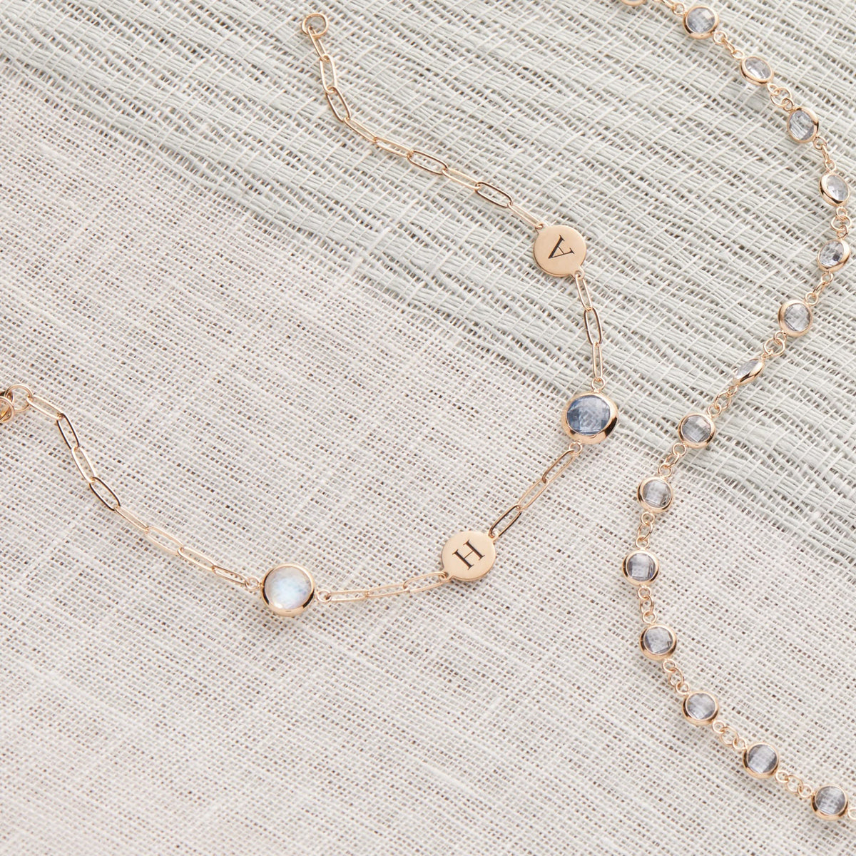 2 Letter & 2 Grand Birthstone Adelaide Mini Bracelet in 14k Gold