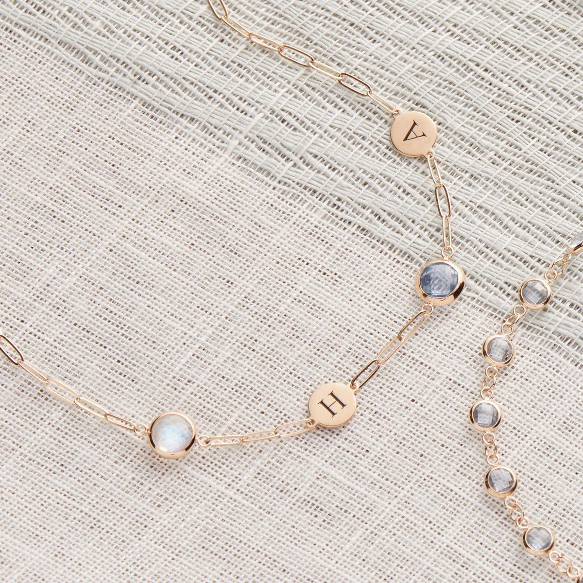 2 Letter & 2 Grand Birthstone Adelaide Mini Necklace in 14k Gold