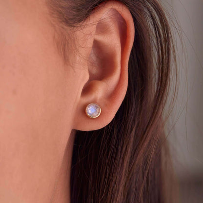 Grand Moonstone Stud Earrings in 14k Gold (June)