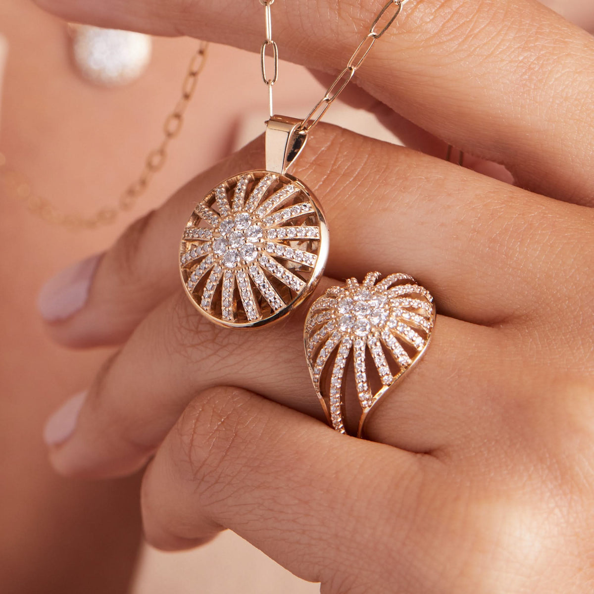 Palmer Diamond Dome Pendant with Adelaide Mini Chain in Solid 14k Gold