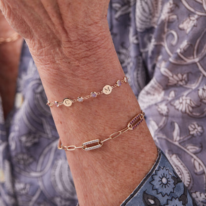 Newport 2 Letter Birthstone Bracelet in 14k Gold