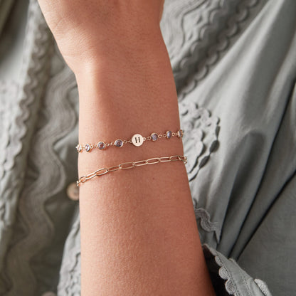 Newport 1 Letter Birthstone Bracelet in 14k Gold