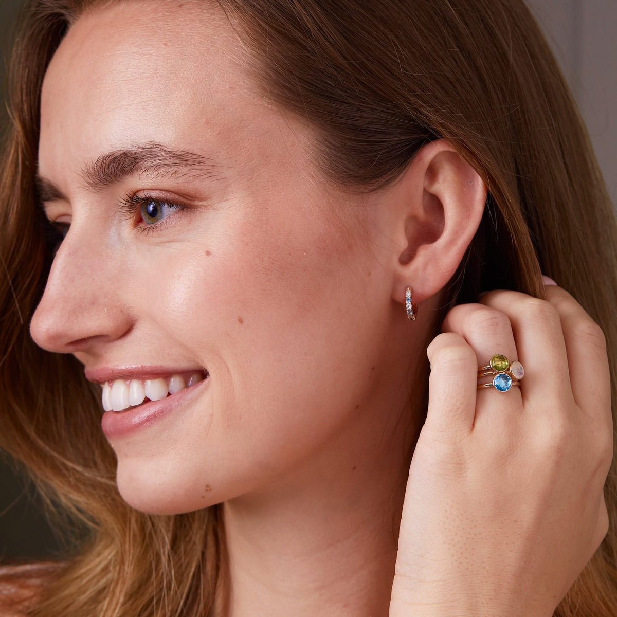 Rosecliff Small Circle Diamond & Nantucket Blue Topaz Necklace and Huggie Hoop Earrings Set in 14k Gold (December)