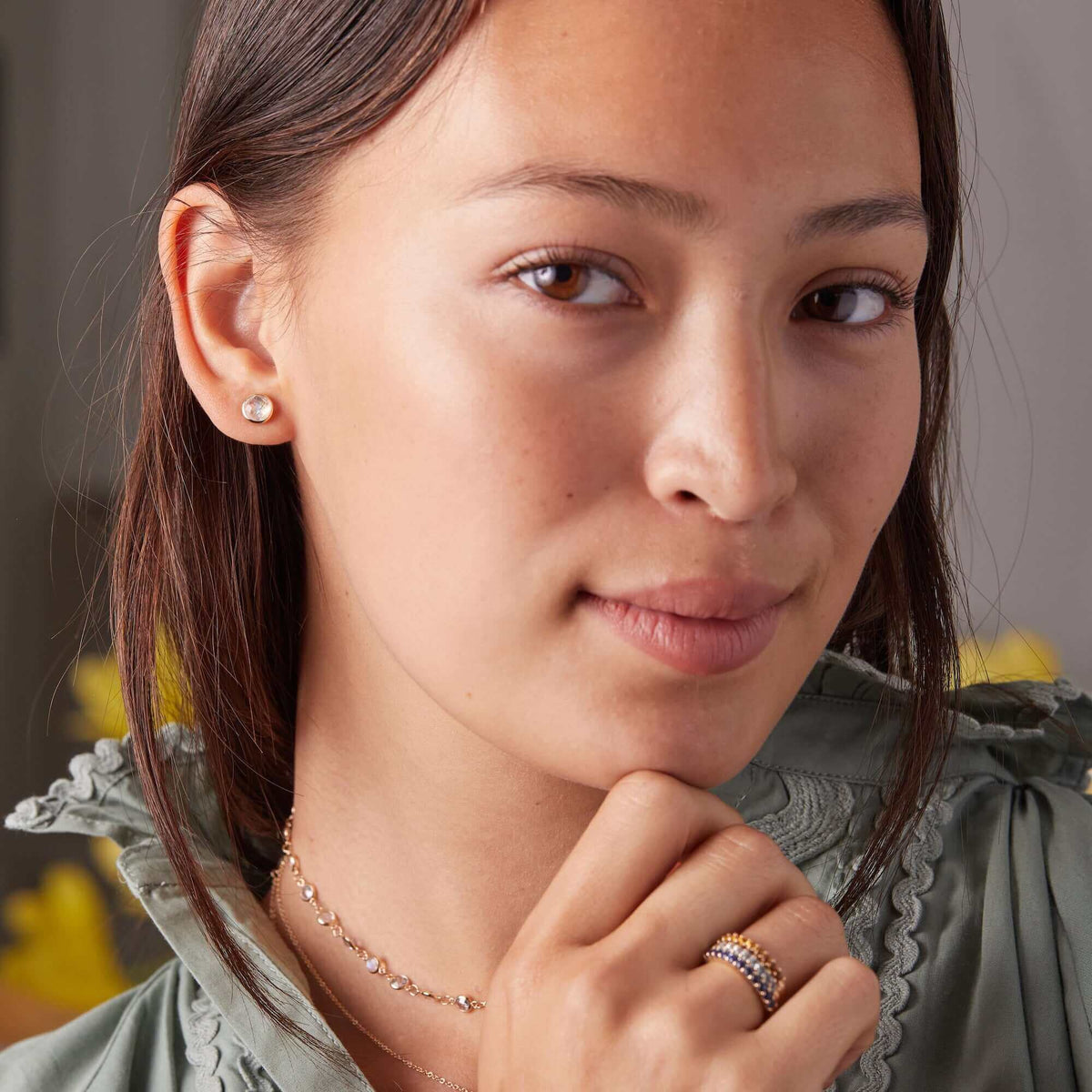 Grand Moonstone Stud Earrings in 14k Gold (June)