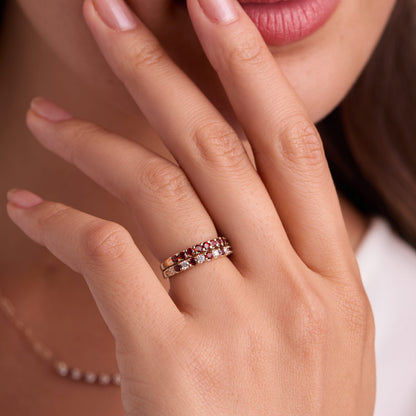 Rosecliff Diamond & Garnet Stackable Ring in 14k Gold (January)