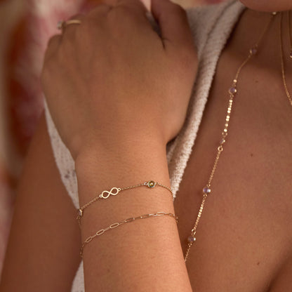 Infinity & Petite 2 Birthstone Bracelet in 14k Gold