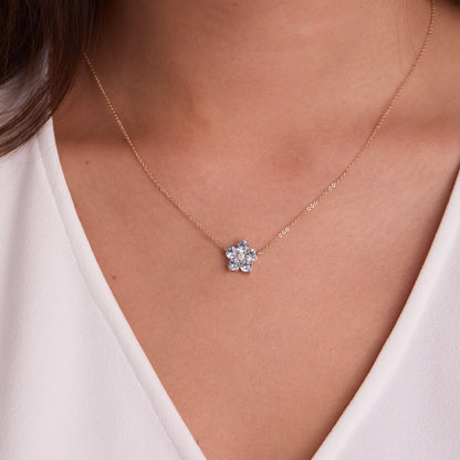 Greenwich Flower Aquamarine & Diamond Necklace in 14k Gold (March)