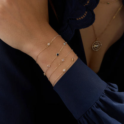 Petite 1 Moonstone Bracelet in 14k Gold (June)