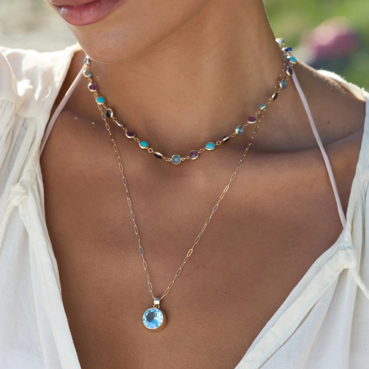 Jamestown Nantucket Blue Topaz Pendant in 14k Gold (December)
