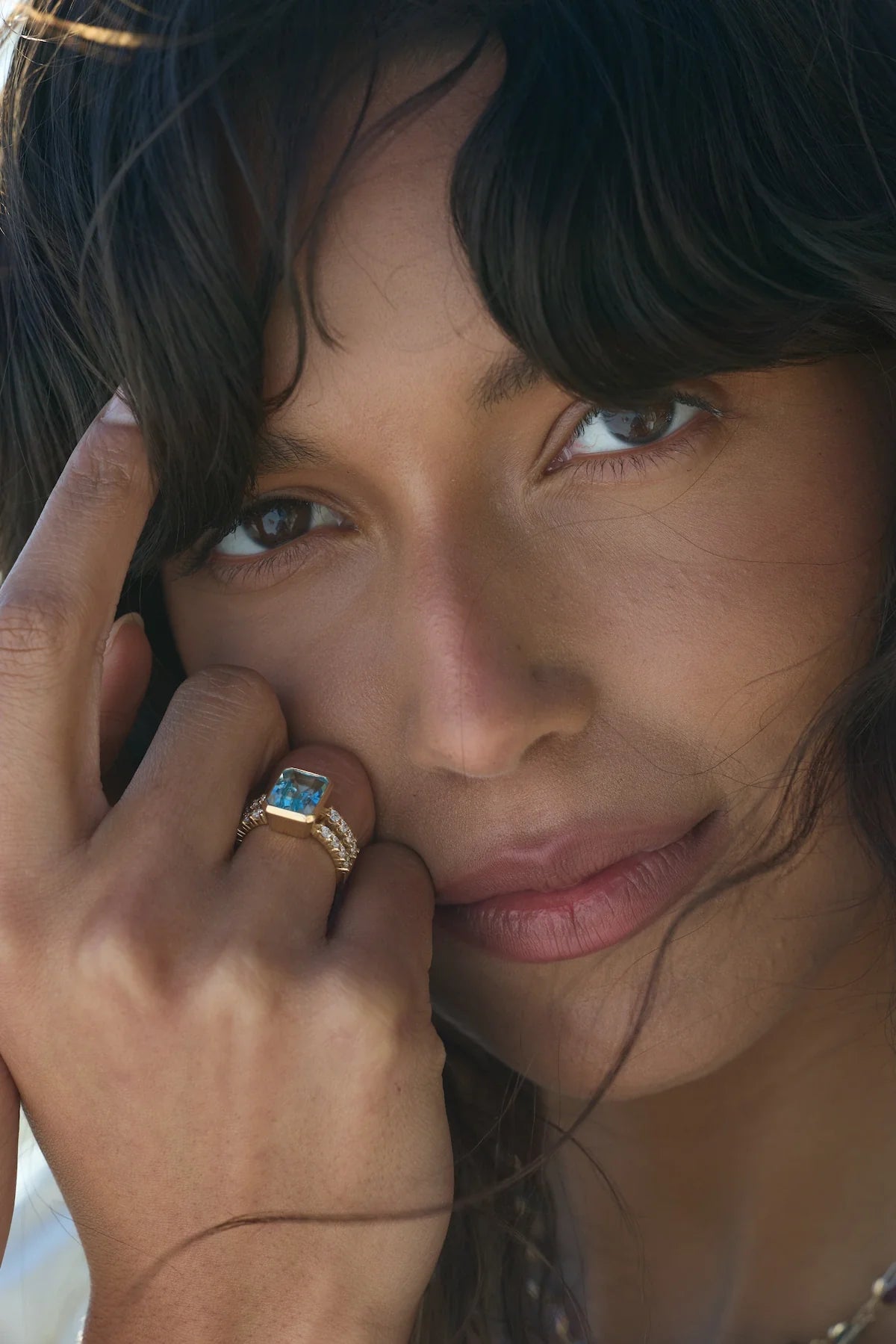 Warren Vertical Nantucket Blue Topaz Ring with Diamonds in 14k Gold (December)