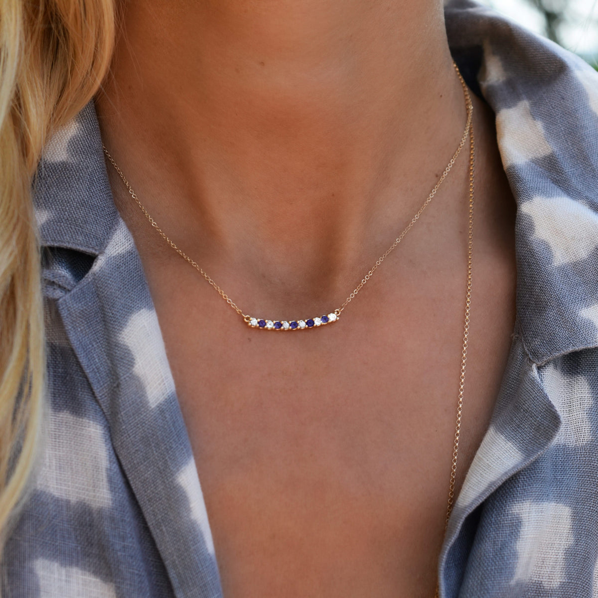 Rosecliff Diamond & Sapphire Bar Necklace in 14k Gold (September)