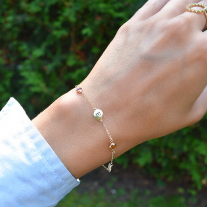 3 Letter & 3 Petite Birthstone Bracelet in 14k Gold