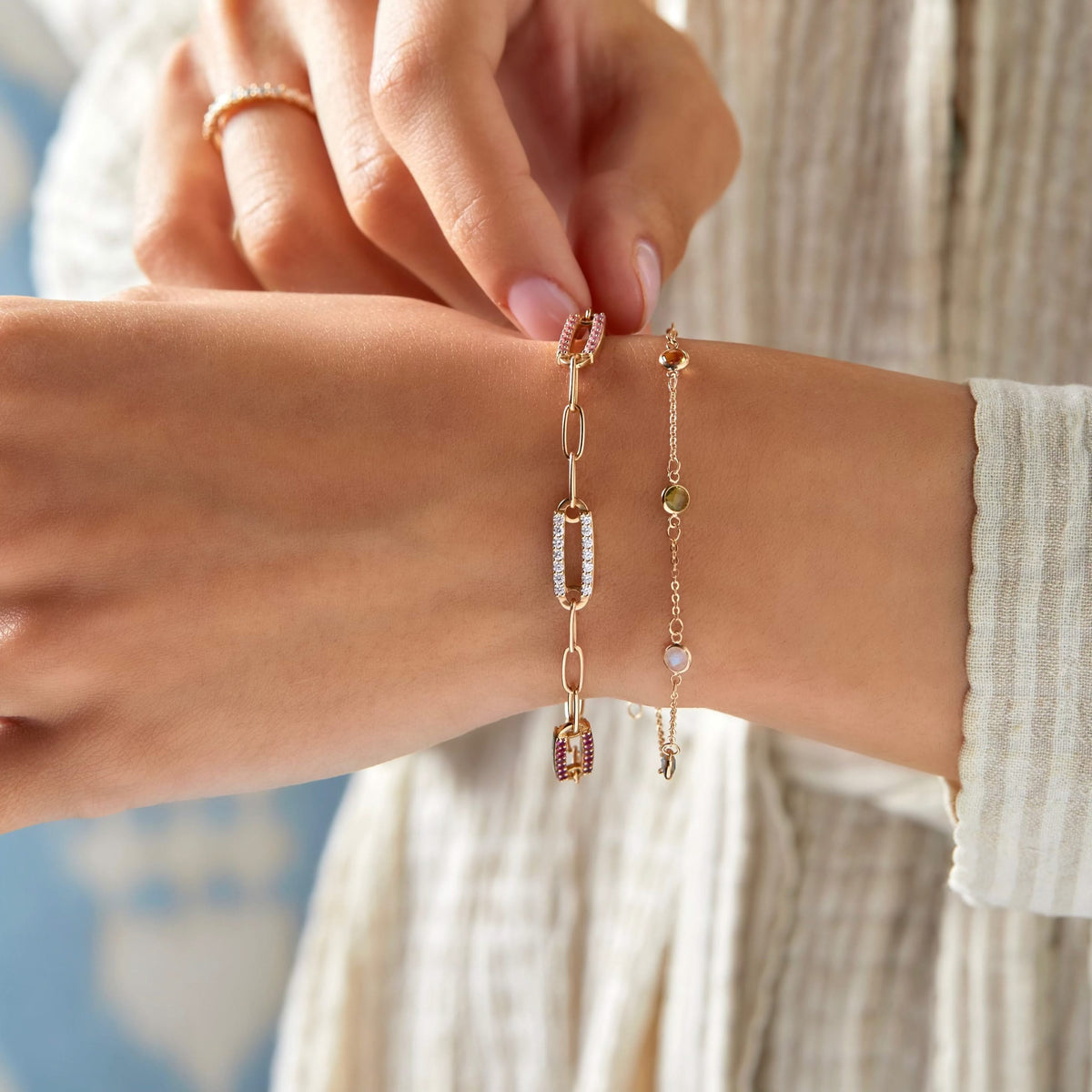 Adelaide 4 Pavé Birthstone Link Bracelet in 14k Gold