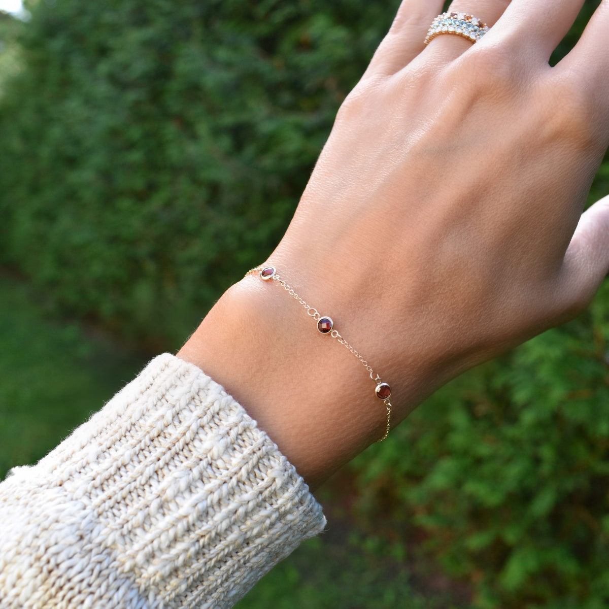 Bayberry 3 Garnet Bracelet in 14k Gold (January)