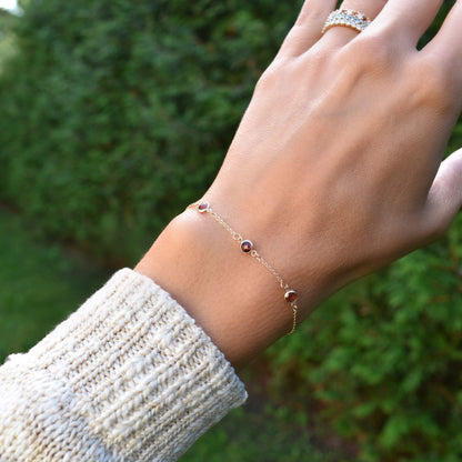 Bayberry 3 Garnet Bracelet in 14k Gold (January)