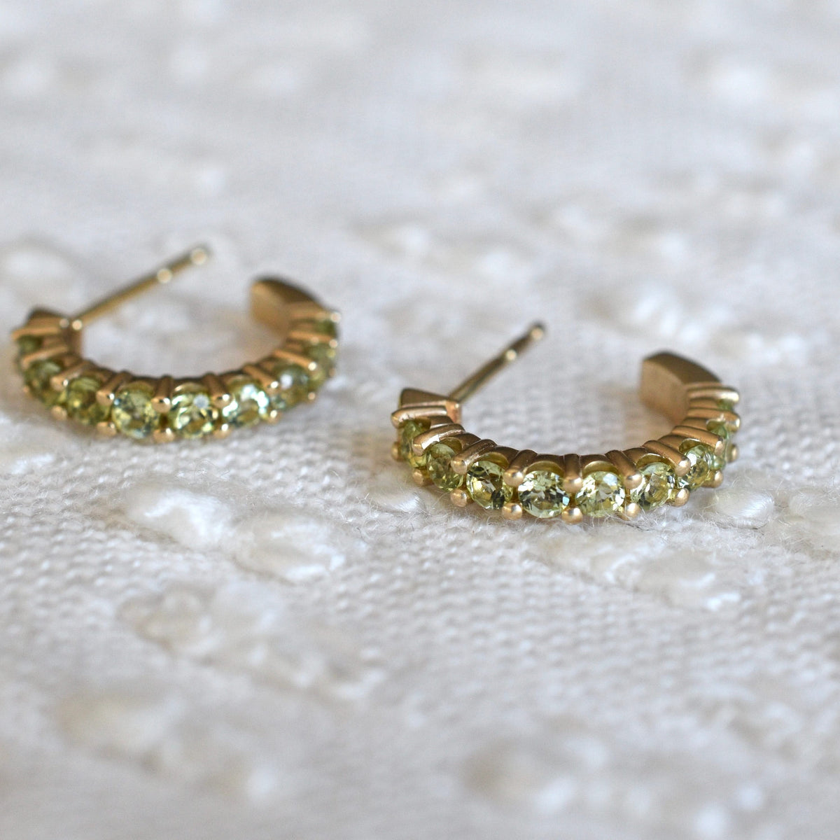 Rosecliff Peridot Huggie Hoop Earrings in 14k Gold (August)