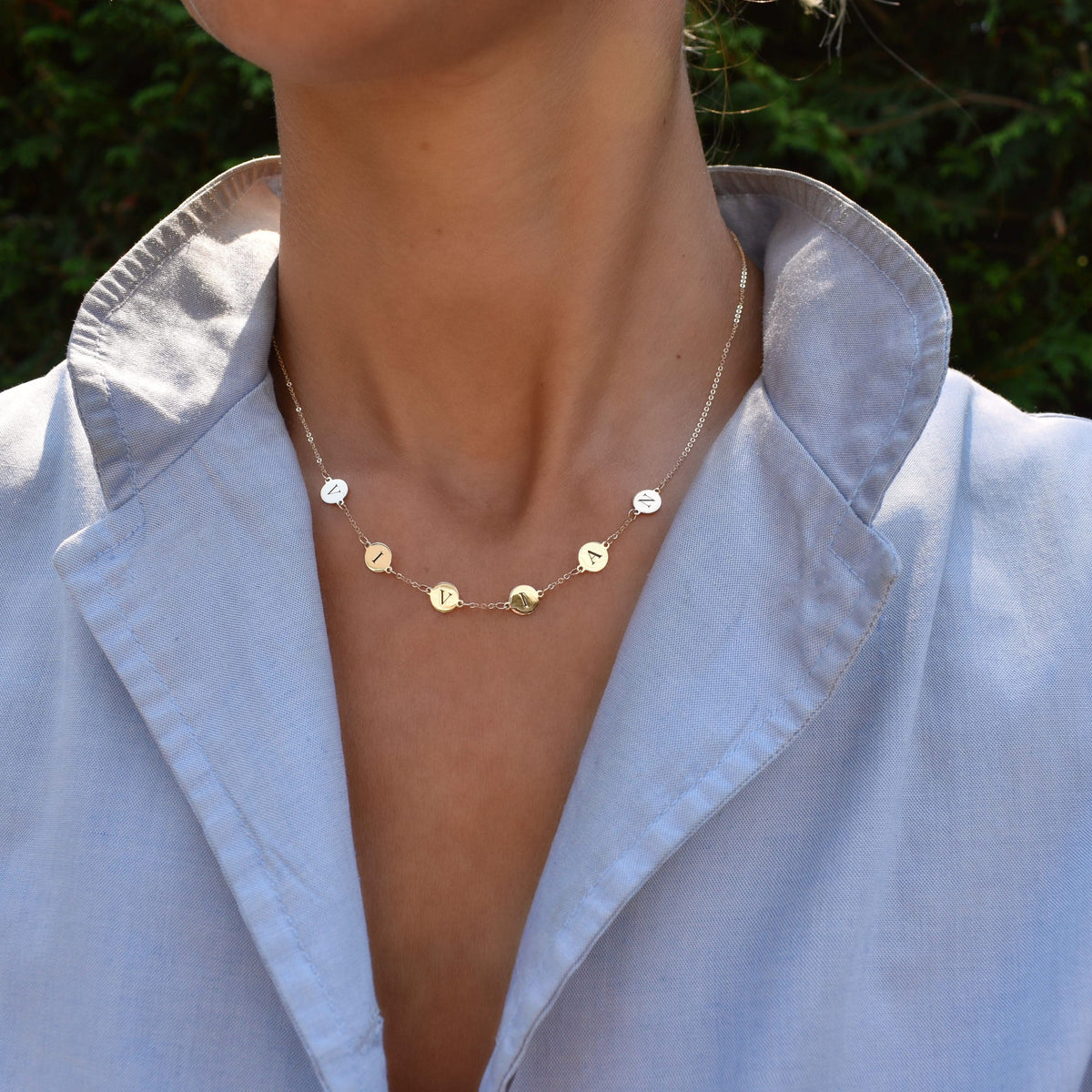 6 Letter Necklace in 14k Gold (Single Spacing)