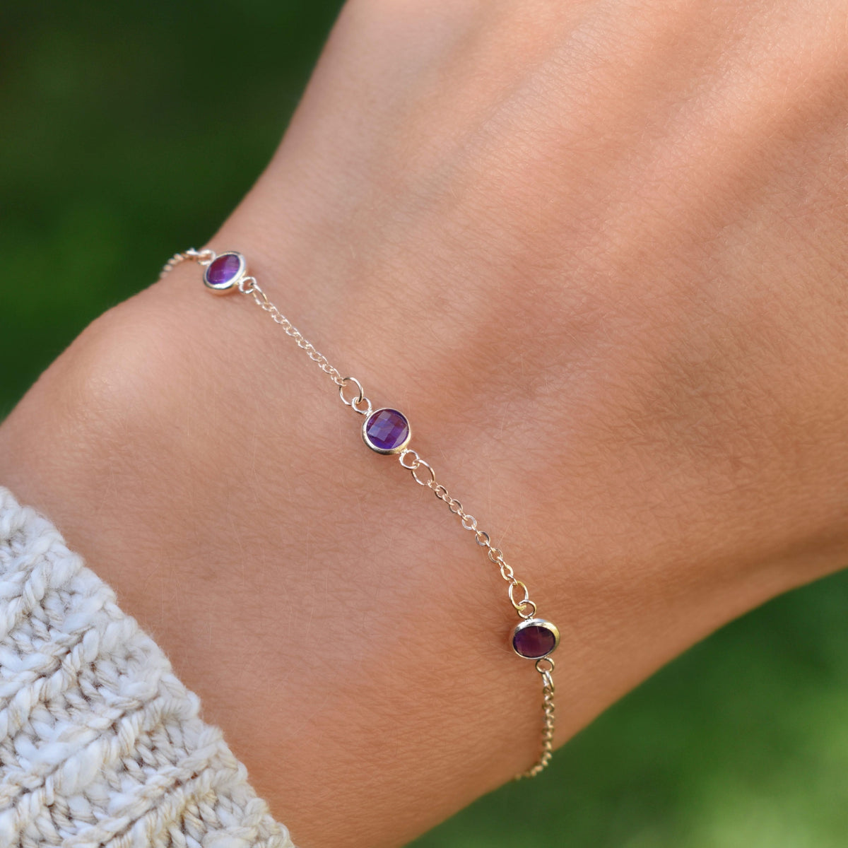 Bayberry 3 Amethyst Bracelet in 14k Gold (February)