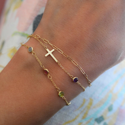 Cross & Petite 1 Birthstone Bracelet in 14k Gold