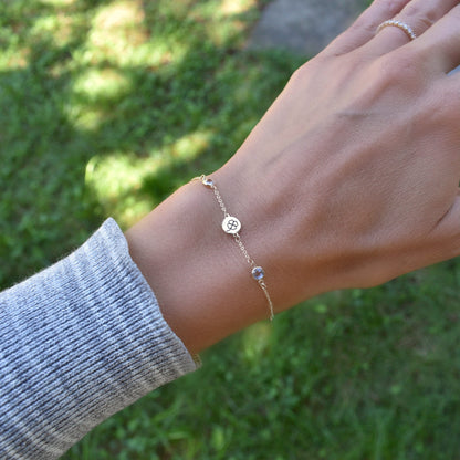 Clover Disc & Petite 2 Birthstone Bracelet in 14k Gold