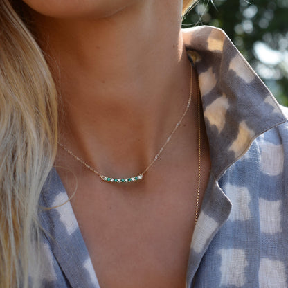 Rosecliff Diamond & Emerald Bar Necklace in 14k Gold (May)