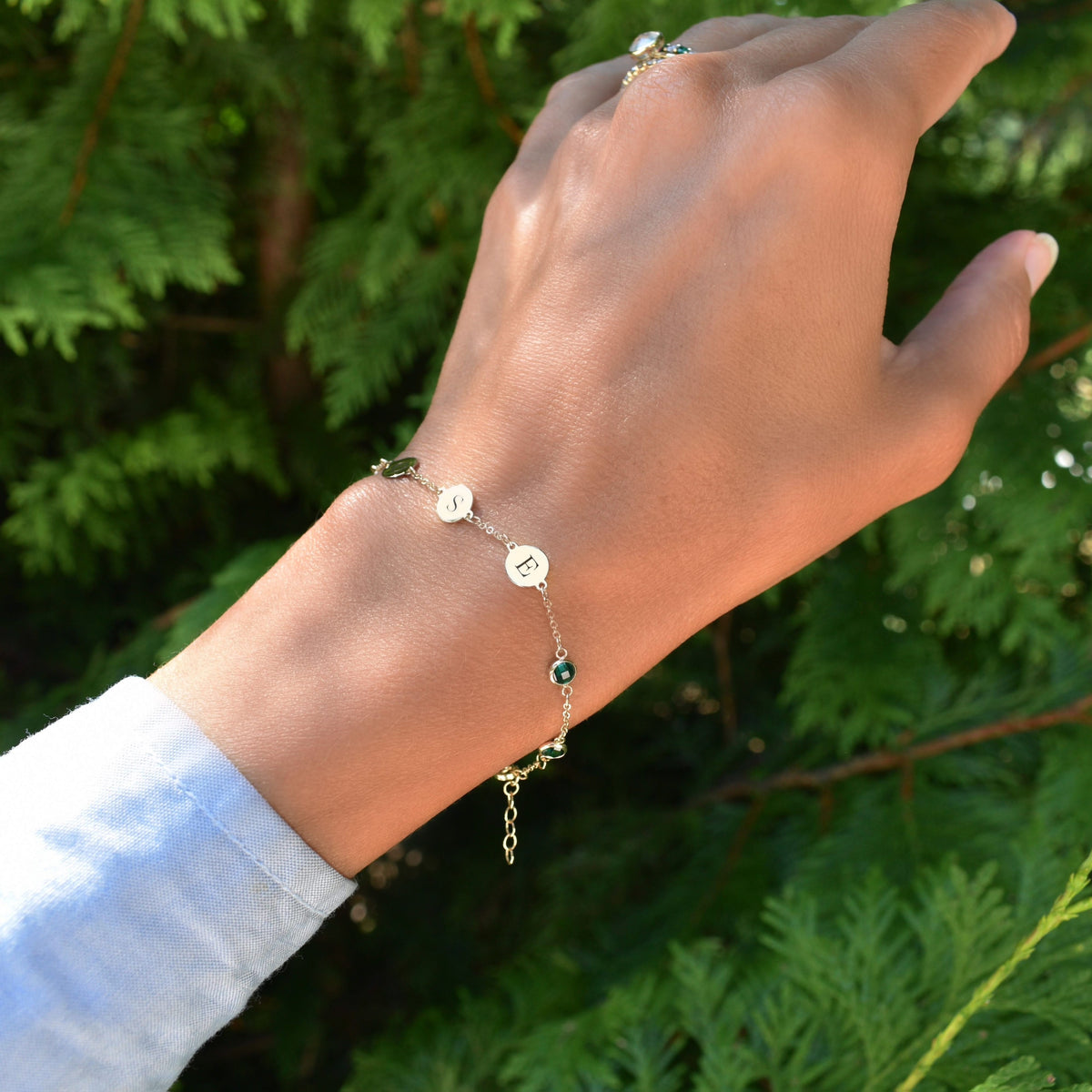 4 Letter & 4 Petite Birthstone Bracelet in 14k Gold