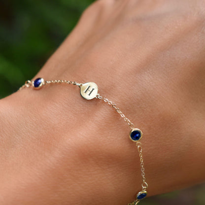 1 Letter & 4 Petite Sapphire Bracelet in 14k Gold (September)