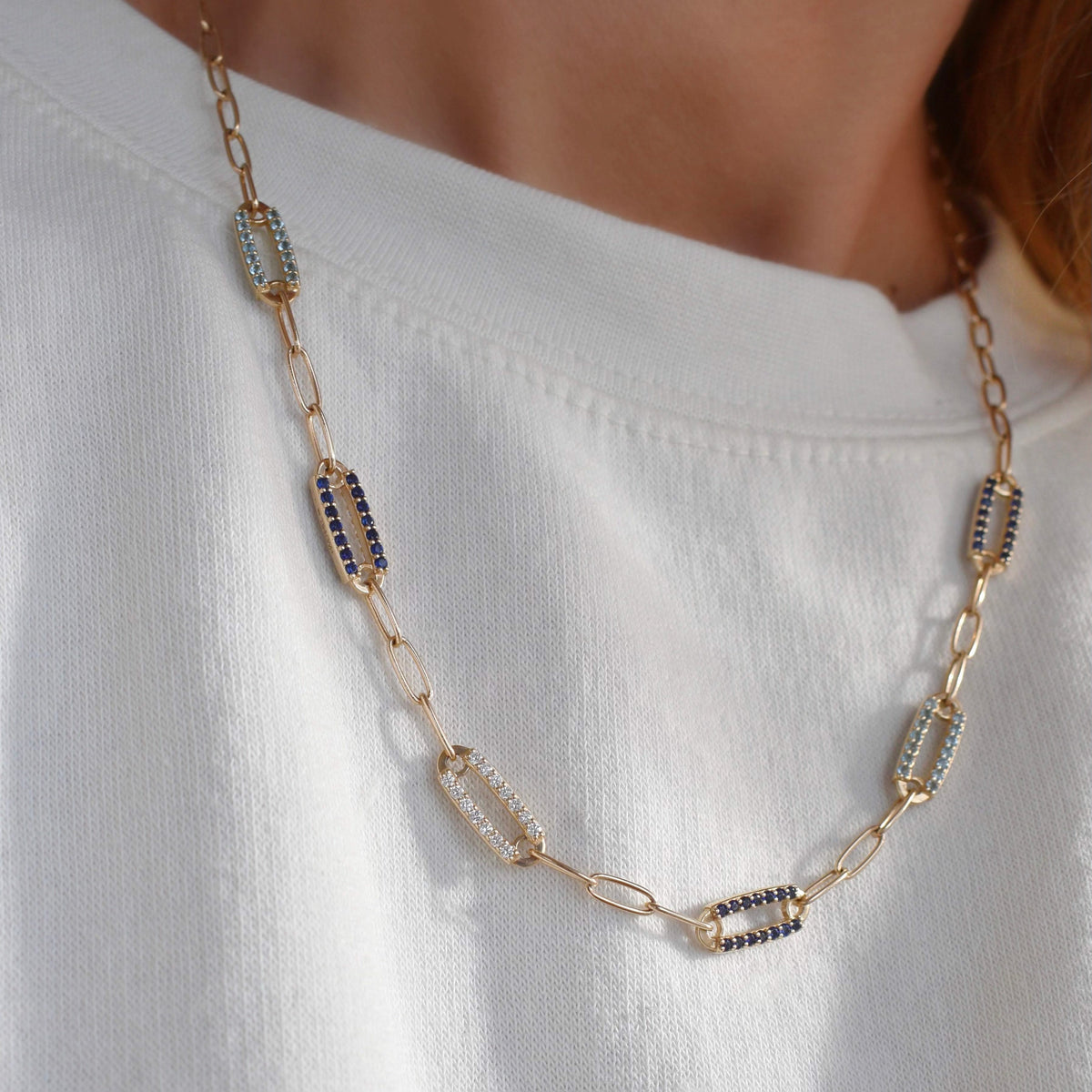 Adelaide 6 Pavé Birthstone Link Necklace in 14k Gold