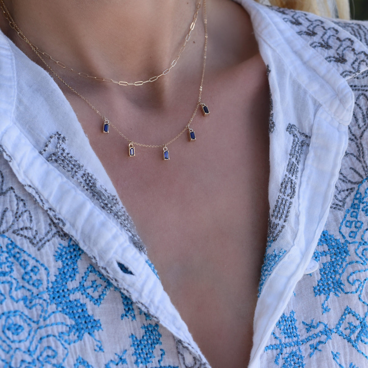 Providence 5 Sapphire Drop Necklace in 14k Gold (September)