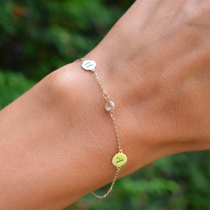 2 Letter & 1 Petite Birthstone Bracelet in 14k Gold