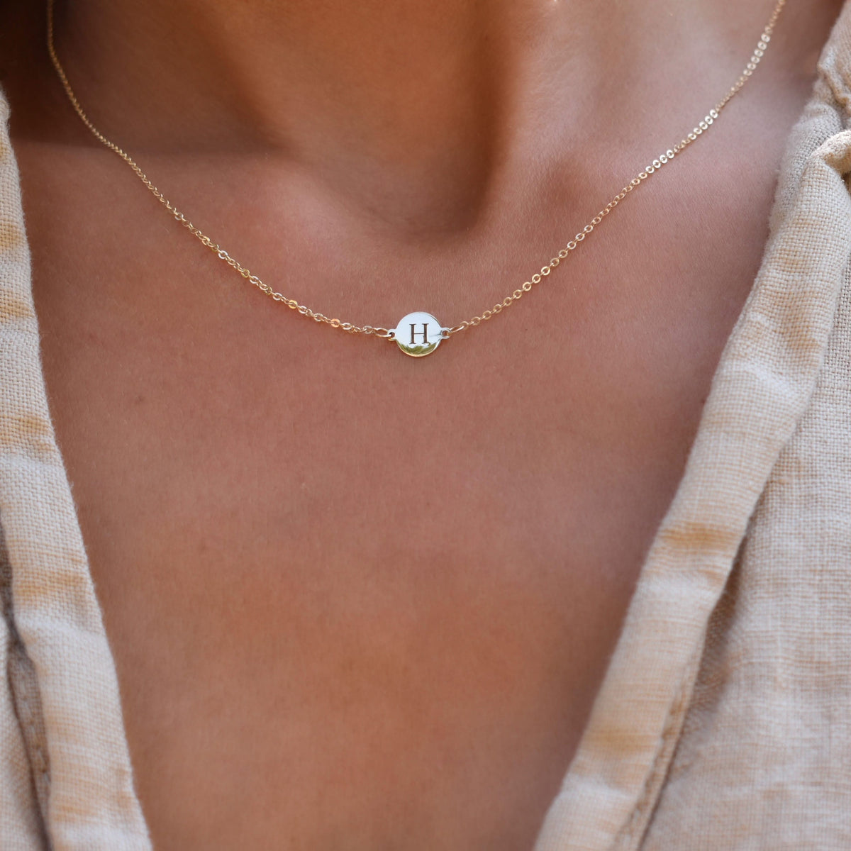 Letter H Necklace in 14k Gold