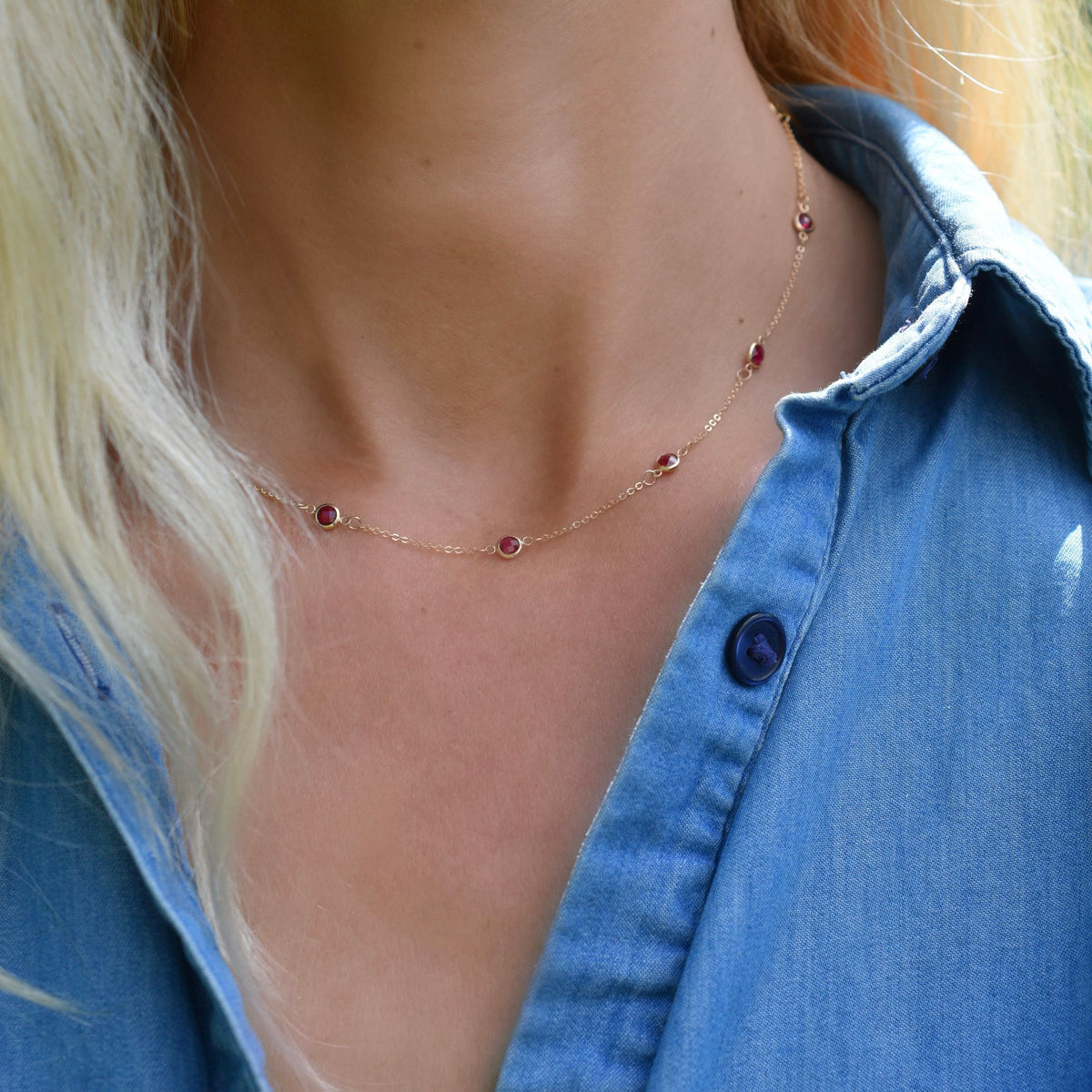 Bayberry 11 Ruby Necklace in 14k Gold (July)