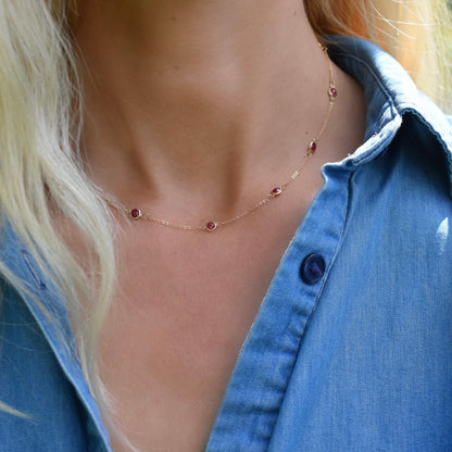 Bayberry 11 Ruby Necklace in 14k Gold (July)