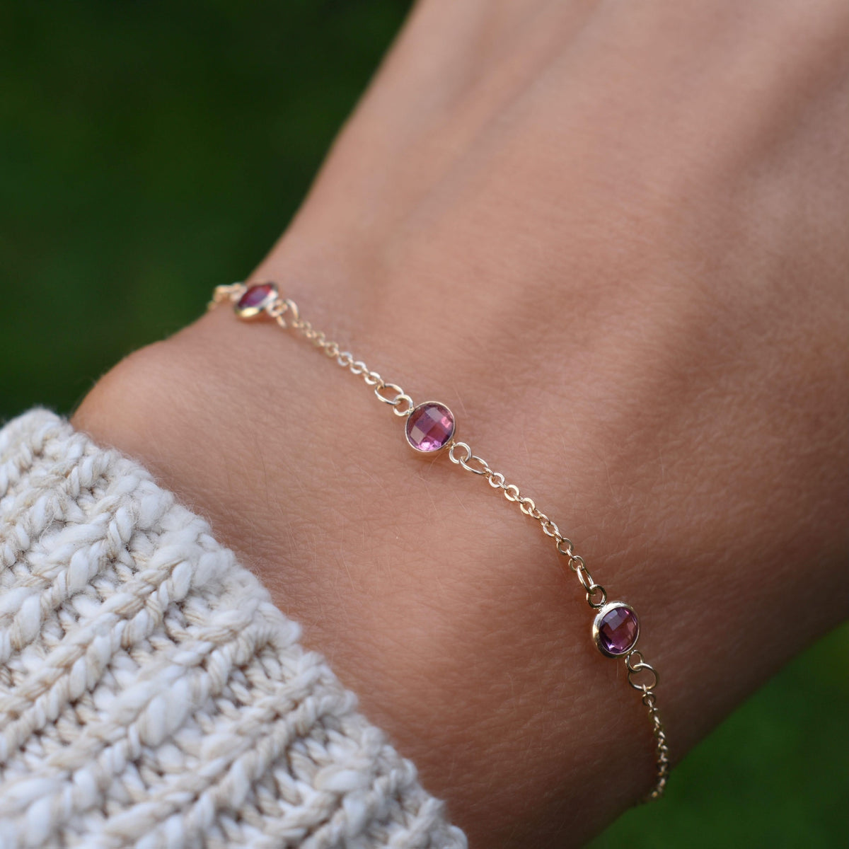 Bayberry 3 Pink Sapphire Bracelet in 14k Gold (October)