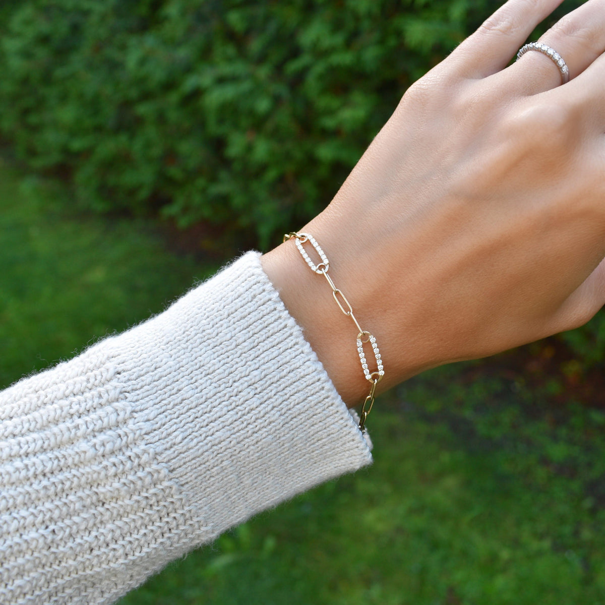 Adelaide 2 Pavé Birthstone Link Bracelet in 14k Gold