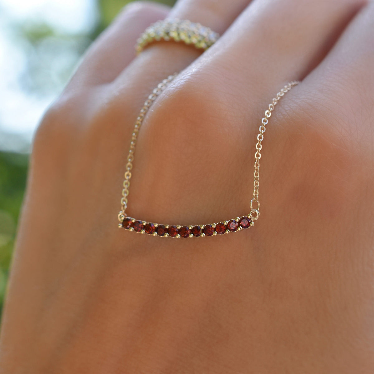 Rosecliff Garnet Bar Necklace in 14k Gold (January)