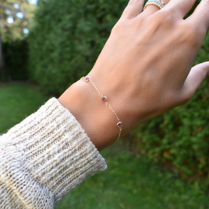 Bayberry 3 Pink Sapphire Bracelet in 14k Gold (October)
